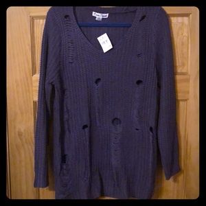 Plus Size Purple Distressed Sweater